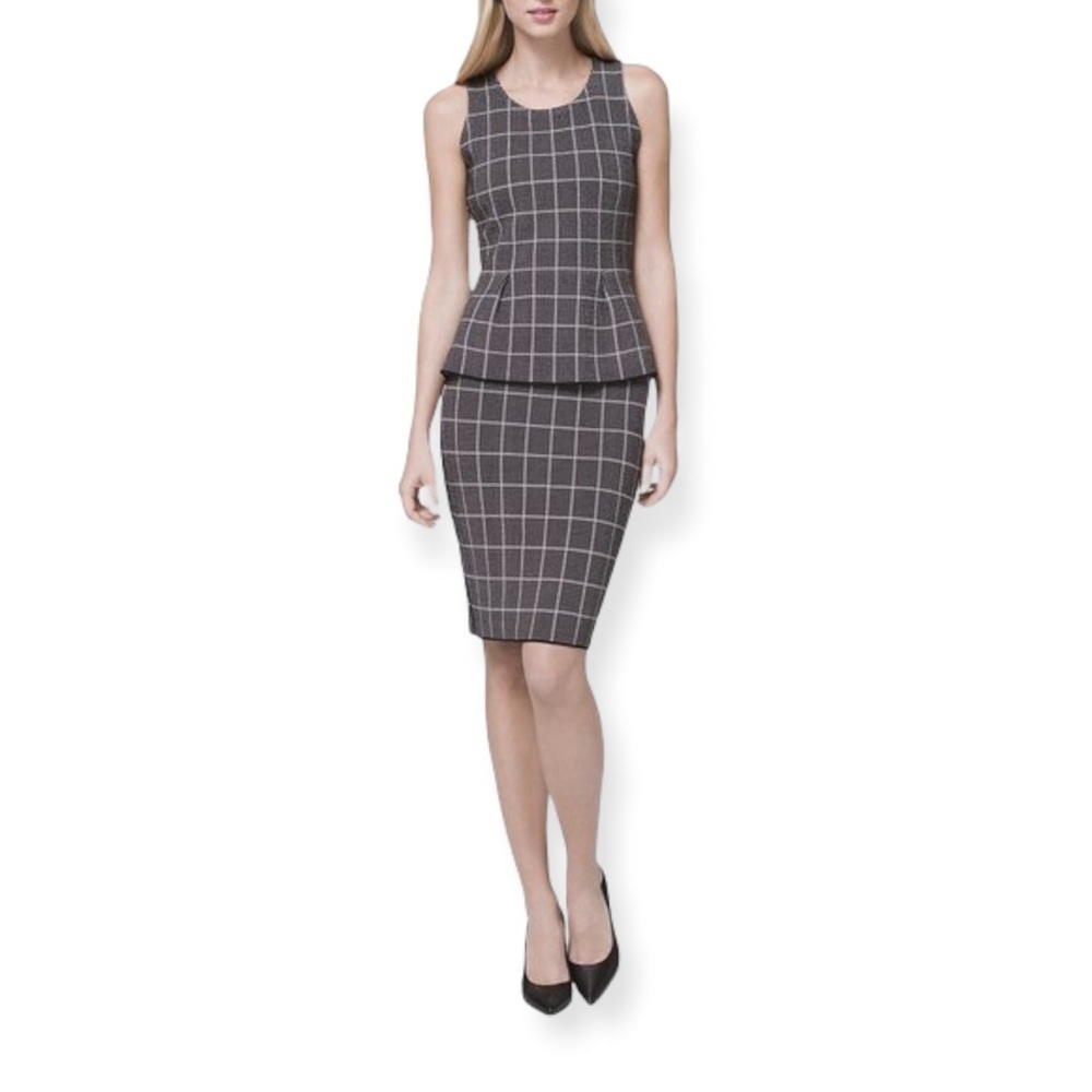 WHBM Windowpane Knit Sweater Bodice Top in Black/Ecru - Picture 4 of 15